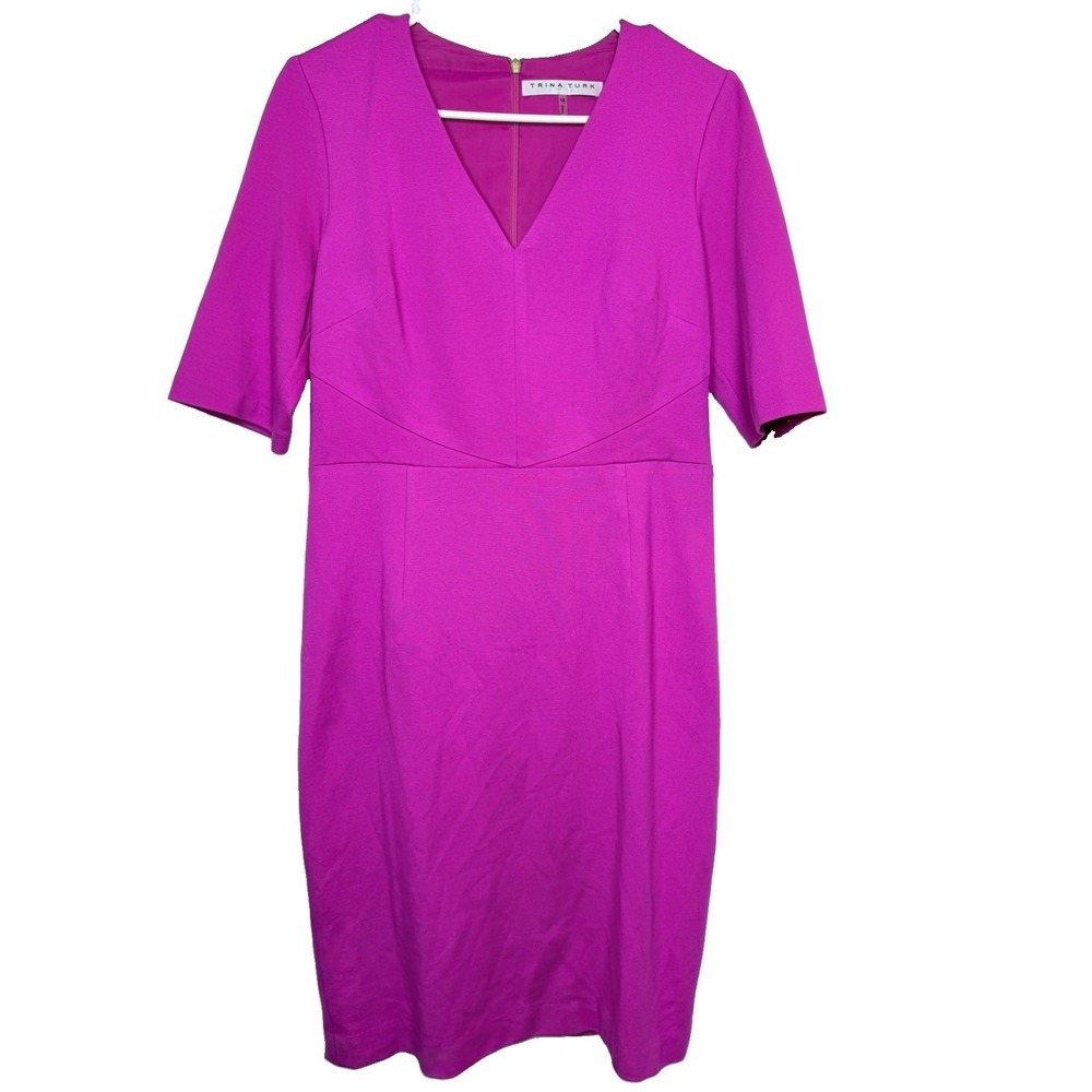 Trina Turk Pink Sheath Dress 12 Career Cocktail Wedding Guest Barbiecore Stretch